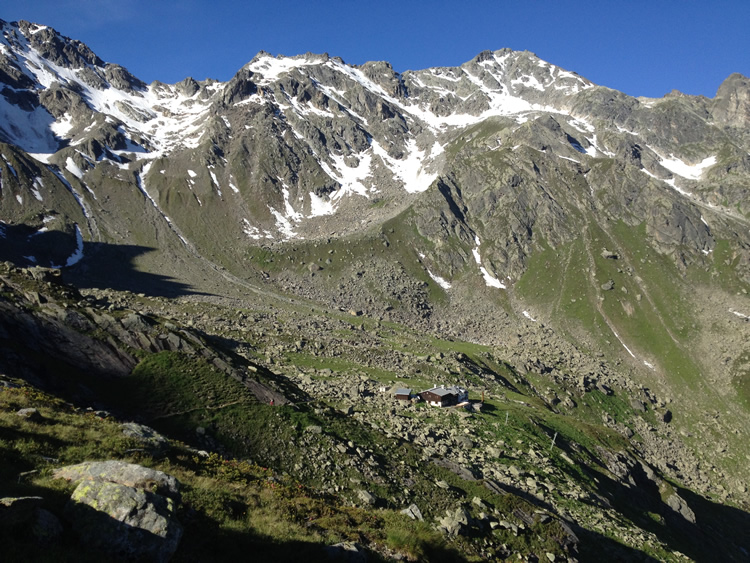 Looking back at the Tübinger Hütte (July 2014)